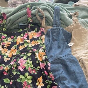 Floral, Denim, and Tan Jumpsuits